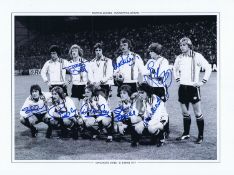 Autographed Man United 16 X 12 Photo-Edition, B/W, Depicting Man United Players Lining Up For A Team