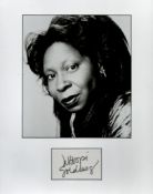 Whoopi Goldberg Signed Signature Piece with Black and White Photo, Mounted Professionally to an