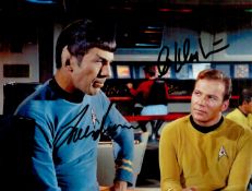 Leonard Nimoy and William Shatner signed Star Trek 10x8 colour photo. Good Condition. All autographs