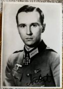 WW2 Luftwaffe ace Peter Nebel KC signed 6 x 4 inch b/w photo. Good Condition. All autographs come