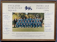 England 1996 Cricket World Cup Squad Signed Squad Sheet, Housed in a Frame Measuring 17 x 12.5