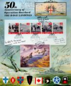 WWII 50th Anniversary of Operation Overlord The D Day landings 11x9 multi signed stamp sheet