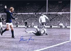 Autographed Denis Law 16 X 12 Photo - Colz, Depicting The Scotland Striker Scoring The Opening
