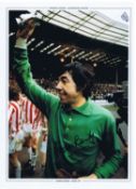 Autographed Gordon Banks 16 X 12 Photo-Edition, Col, Depicting The Stoke City Goalkeeper Raising His