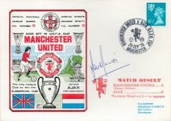 Lou Macari signed Manchester United v Ajax kick off in UEFA Cup 1976 Dawn FDC pm Manchester United v