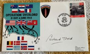 WW2 D-Day Richard Todd signed 50th Ann Operation Overlord Navy cover. Good Condition. All autographs