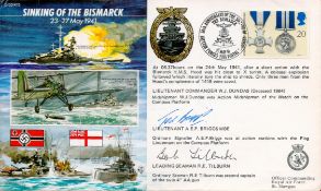 World War II Sinking of the Bismarck 23-27 May 1941 FDC signed by veterans of the raid Lieutenant