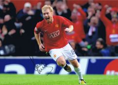 Autographed Paul Scholes 16 X 12 Photo - Col, Depicting The Man United Midfielder Running Away In