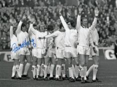 Autographed David Harvey 8 X 6 Photo - B/W, Depicting The Leeds United Goalkeeper Lining Up With His