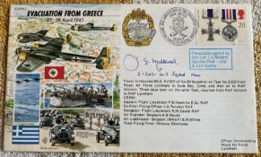 WW2 BOB fighter ace Sqn Ldr J Millard signed 50th ann Evacuation from Greece flown cover. Good