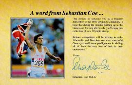 Olympics Sebastian Coe signed 7x5 card. Good Condition. All autographs come with a Certificate of