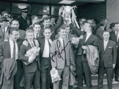 Autographed Bobby Lennox 8 X 6 Photo - B/W, Depicting Celtic Players Including Bobby Lennox Arriving