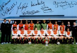 Arsenal FC 7 Legends Signed 12 x 8 inch Colour Photo. Signed in black ink by Willie Young, Richie