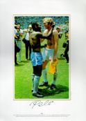 Football legend Pele signed 16 x 12 inch colour photo with Bobby Moore. Good Condition. All