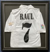 Football Real Madrid Legend Raul Signed Real Madrid Replica Home Shirt. Signed in Silver ink on