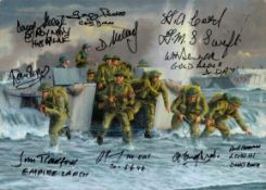 WWII commemorative multi signed D-day 6th June 1944 8x6 Sword Beach card includes 11 signature of