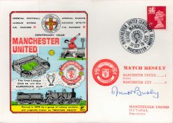 Sir Matt Busby signed Manchester United v Manchester City Dawn FDC PM Manchester United Centenary