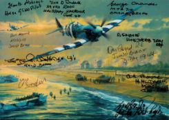 WWII commemorative multi signed D-day 6th June 1944 8x6 Juno Beach card includes 10 veterans from