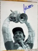 Motor Racing F1 driver John Watson signed 10 x 8 inch b/w trophy celebration photo. Good