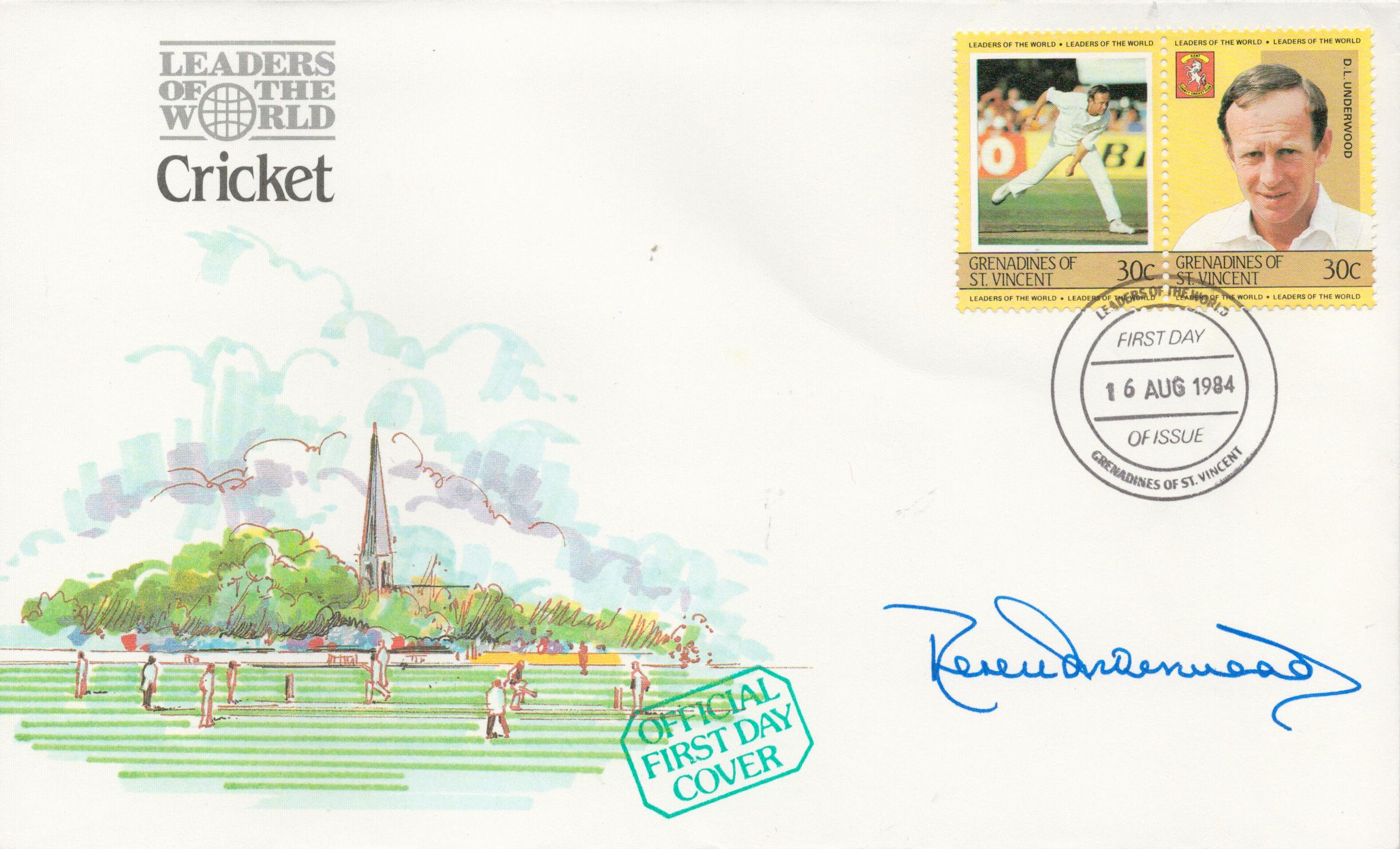 Cricket Derek Underwood Signed Leaders of the World Cricket First Day Cover. Signed in blue ink.