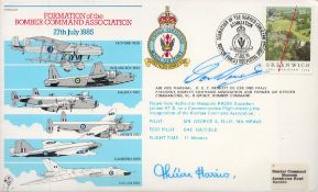 WW2 AVM Tom Bennett and Lady Harris Signed Formation of Bomber Command FDC. British stamp with 27