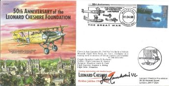 John Cruickshank V.C. signed FDC 50th Anniversary of the Leonard Cheshire Foundation. Flown in