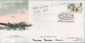 WW2 F/O Ken Jenkinson Signed Xmas 1990 Special Flown Cover. Image Shows Avro Lancaster B1. Flown