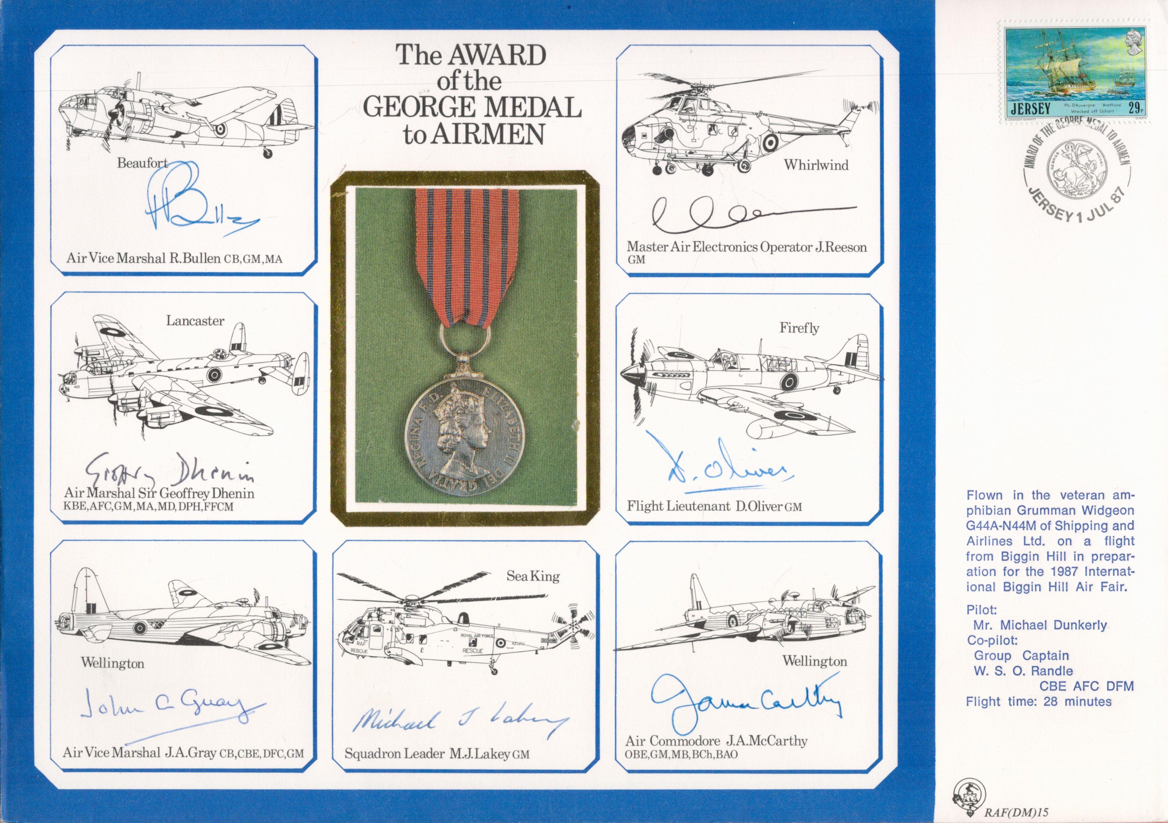 WW2 multisigned DM cover The AWARD of the GEORGE MEDAL to AIRMEN signed by AVM R. Bullen, AM Sir