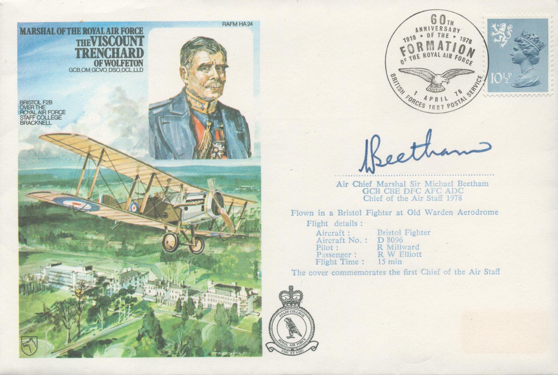 WW2 RAF ACM Sir Michael Beetham Signed The Viscount Trenchard FDC. 964 of 1480. British Stamp With 1