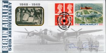 Air Marshal Sir John Curtiss signed 50th anniv Berlin airlift cover. BLCS156. All autographs come