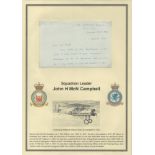 Squadron Leader John H McCampbell signed hand written ALS dated 1st October 1972, in response to