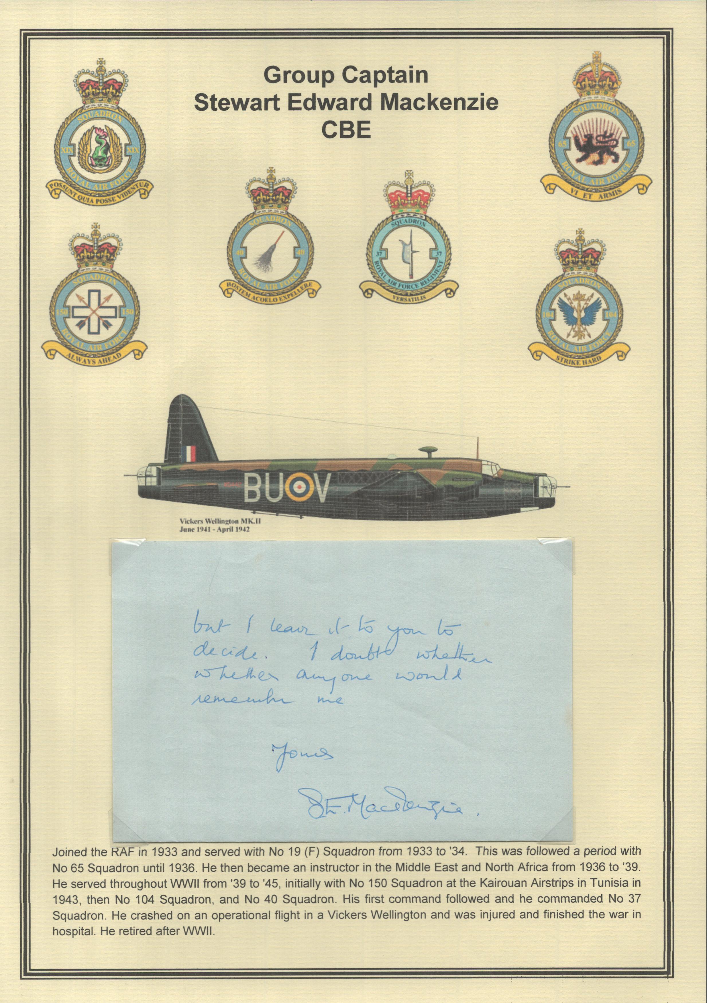 Air Commodore Ellacott Lyne Stephens Ward CB DFC CBD (SBK) signed hand written ALS dated 4th