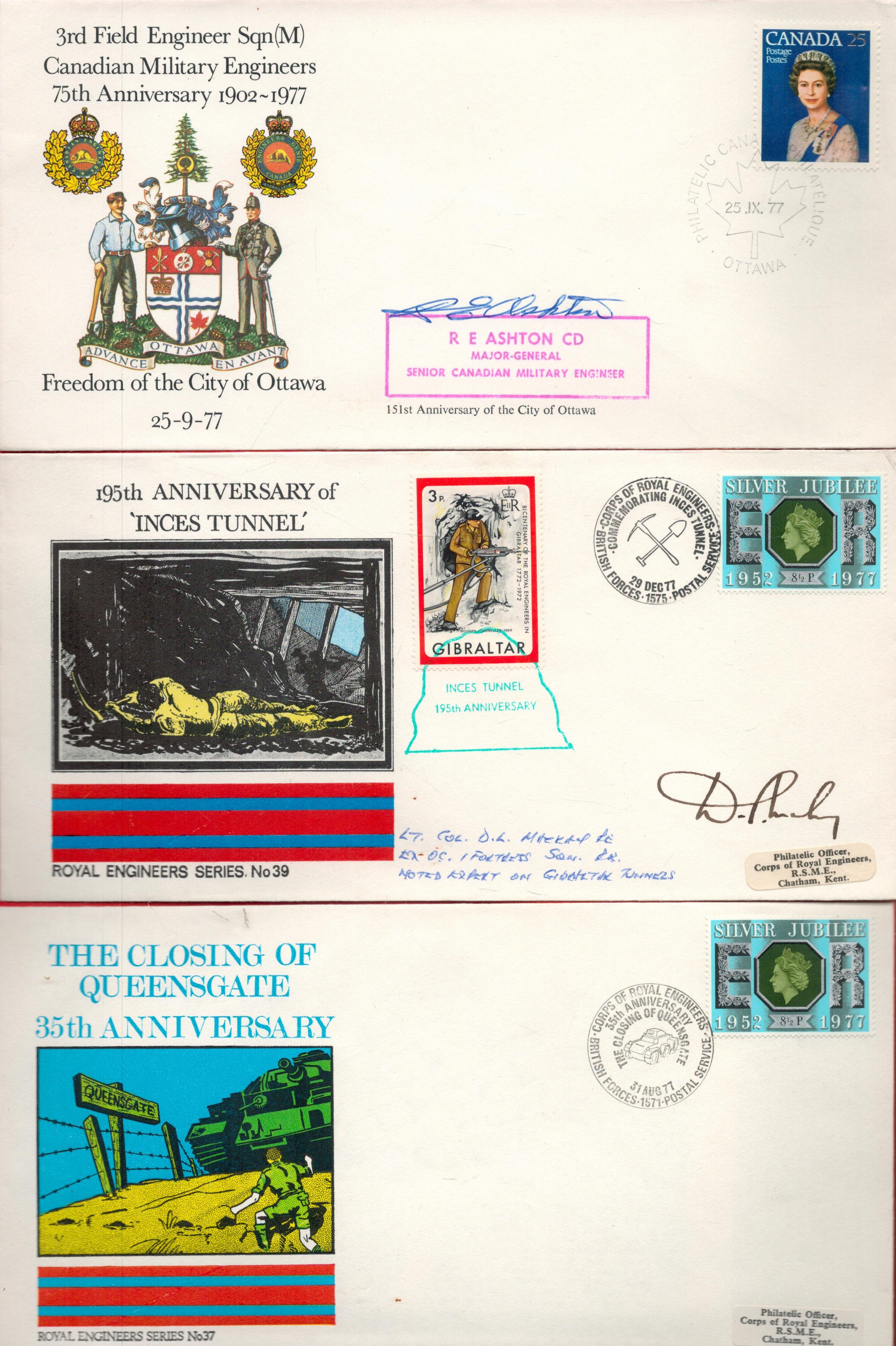 Collection of 3 Royal Engineer Series Covers, Two Signed by Major General RE Ashton and Lt Colonel