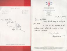 Sir Rex Hunt and Max Hastings Signed Handwritten Letters. 2 Separate Letters. Hastings Signed in