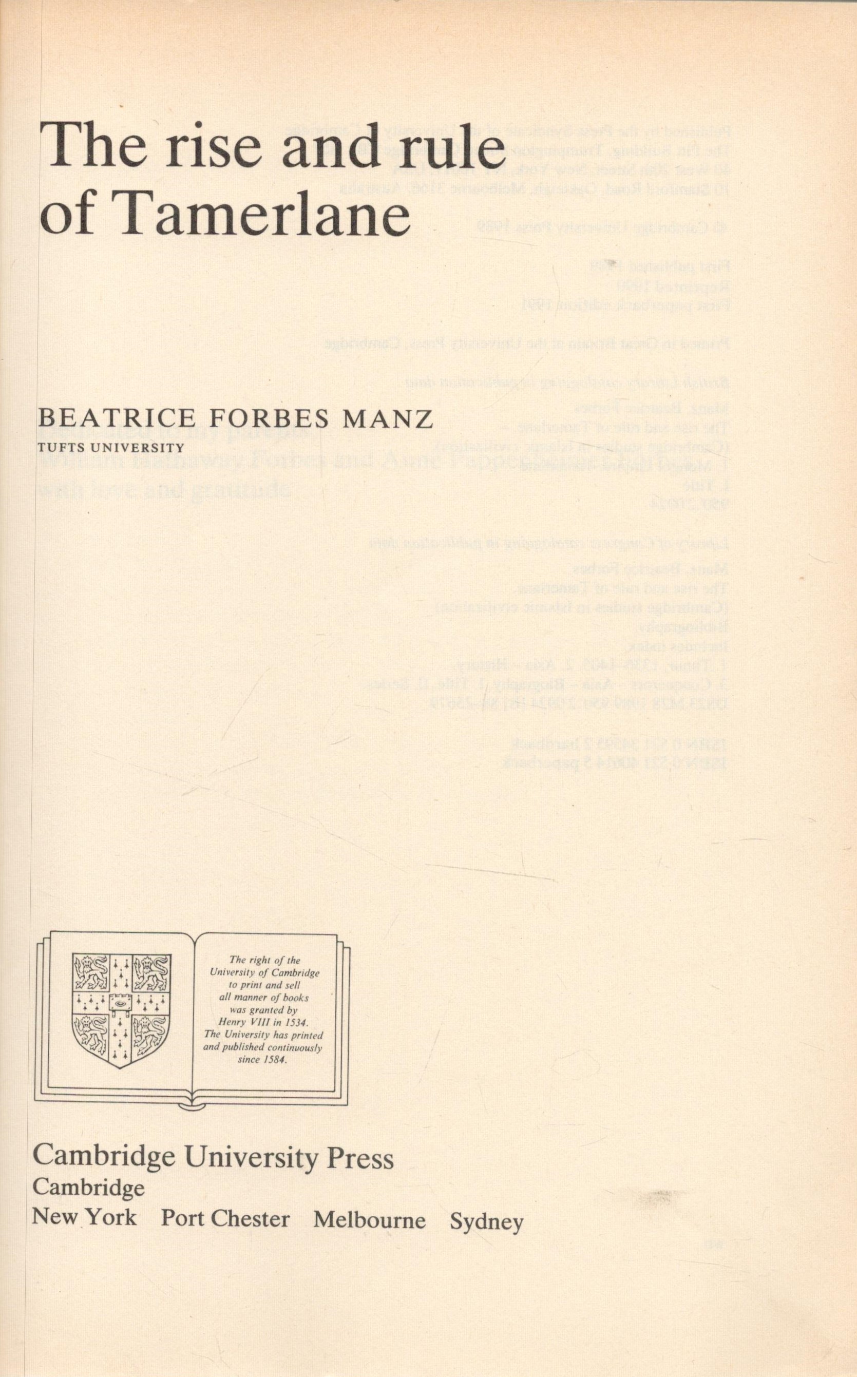 The Rise and Rule of Tamerlane by Beatrice Forbes Manz 1991 First Paperback Edition Softback Book - Image 2 of 3