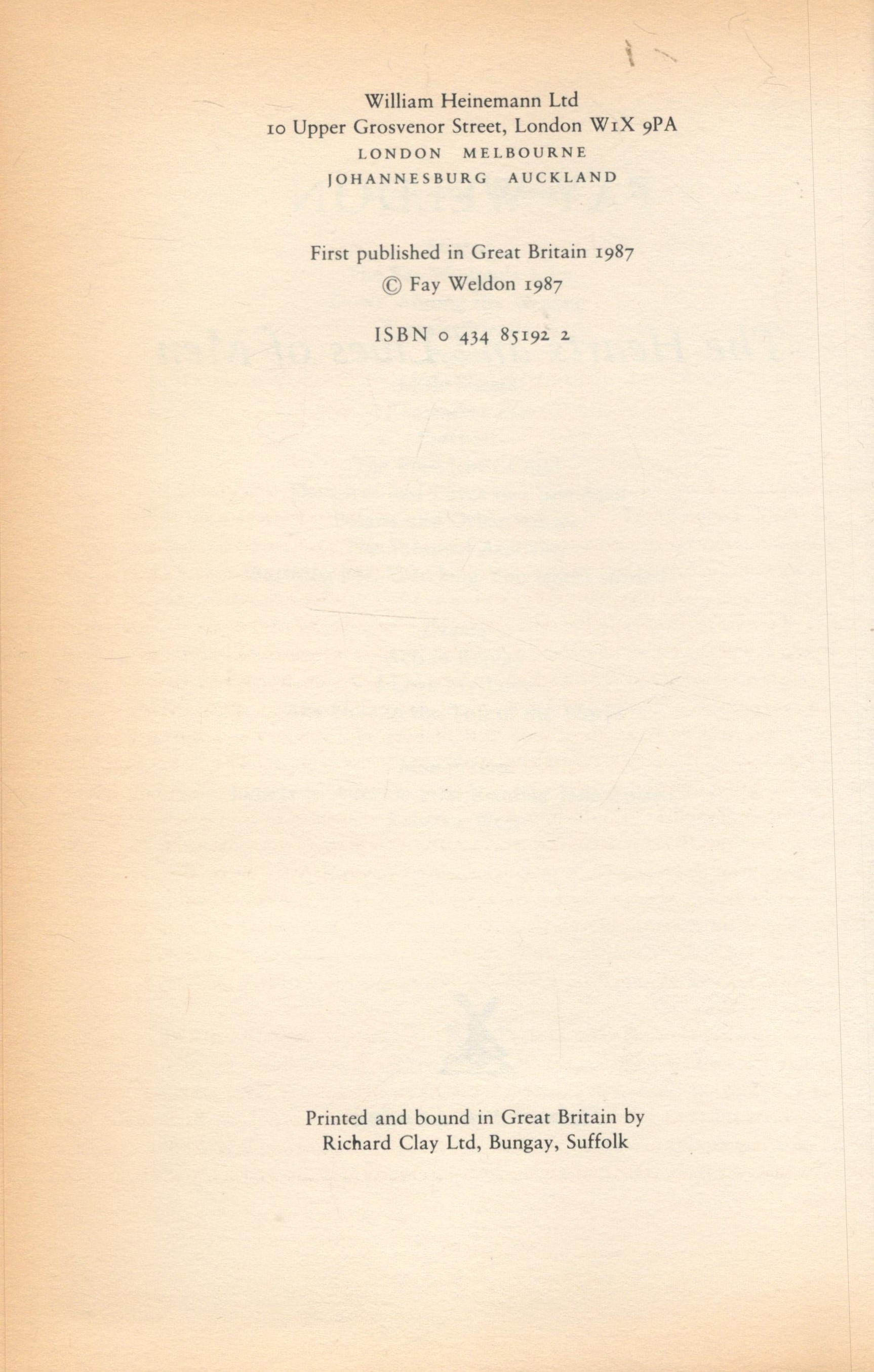 The Hearts and Lives of Men by Fay Weldon 1987 First Edition Hardback Book with 328 pages - Image 3 of 3