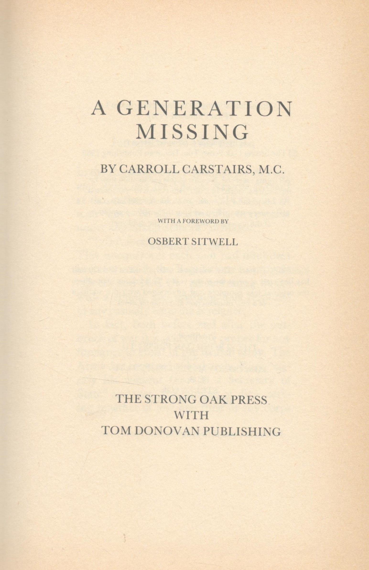 A Generation Missing by Carroll Carstairs 1989 edition unknown Hardback Book with 240 pages - Image 2 of 3