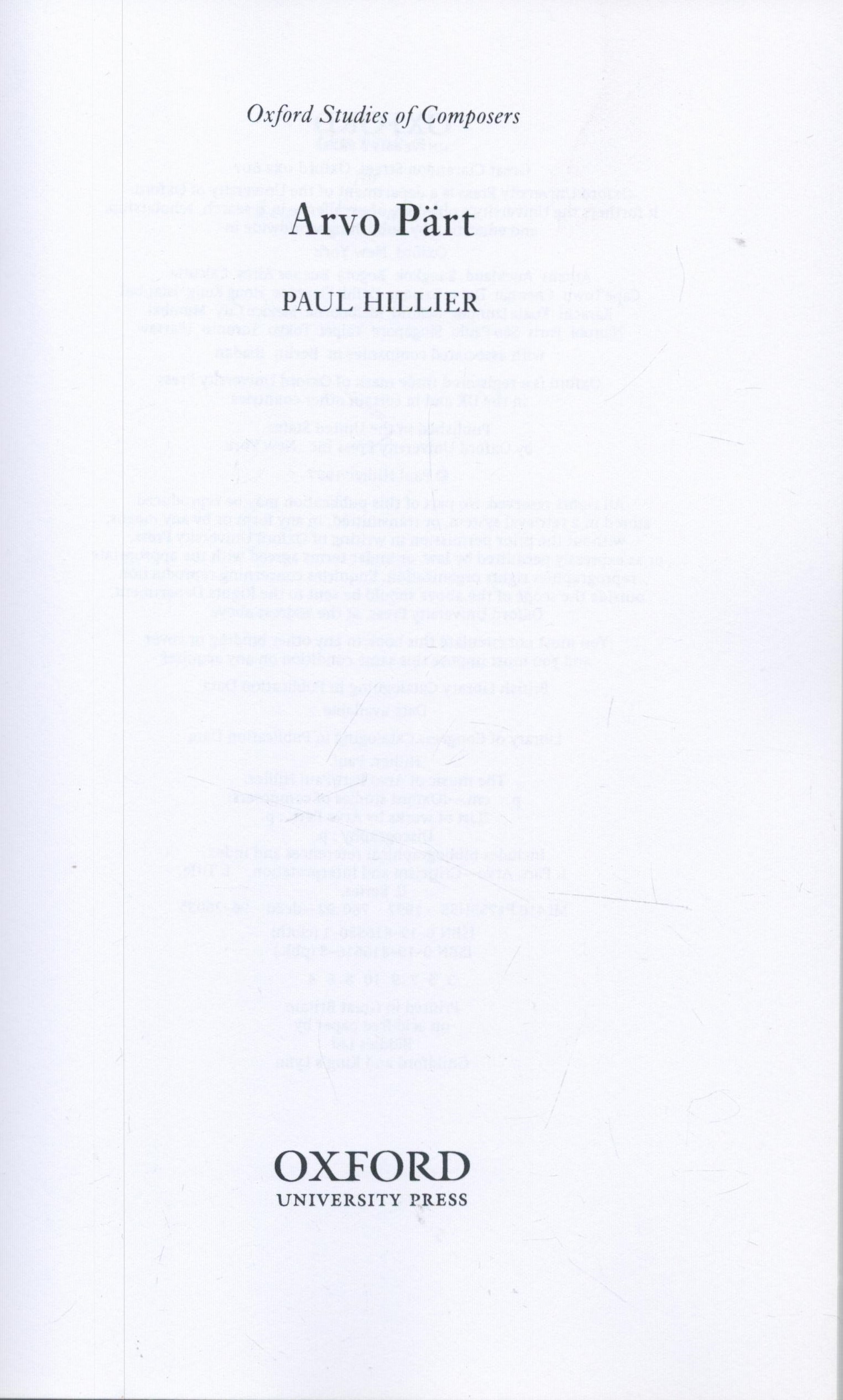 Oxford Studies of Composers Avro Part by Paul Hillier 1997 First Edition Softback Book with 219 - Image 2 of 3