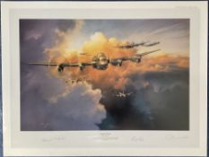 WW2 Colour Print Signed by Three Titled Twilight Thunder by Stuart Brown. 294 of 350. Signed in