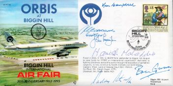 WW2 aces multiple signed Biggin Air Fair cover. Signed by John Cunningham, Ben Gunn, Hamish