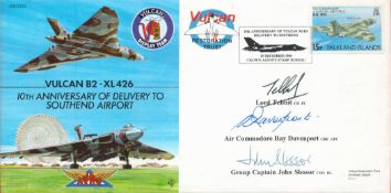Lord Tebbitt, Air Cdre Ray Davenport and Crp Cptn John Slessor Signed Vulcan B2-XL426 FDC. 65 of 250