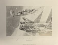 WW2 Bill Reid and Artist Robert Taylor Signed Black and White Print Titled Night Attack by Robert