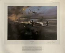 WW2 Arthur T Harris and Mick Martin Signed Robert Taylor Colour Print Titled the Dambusters.