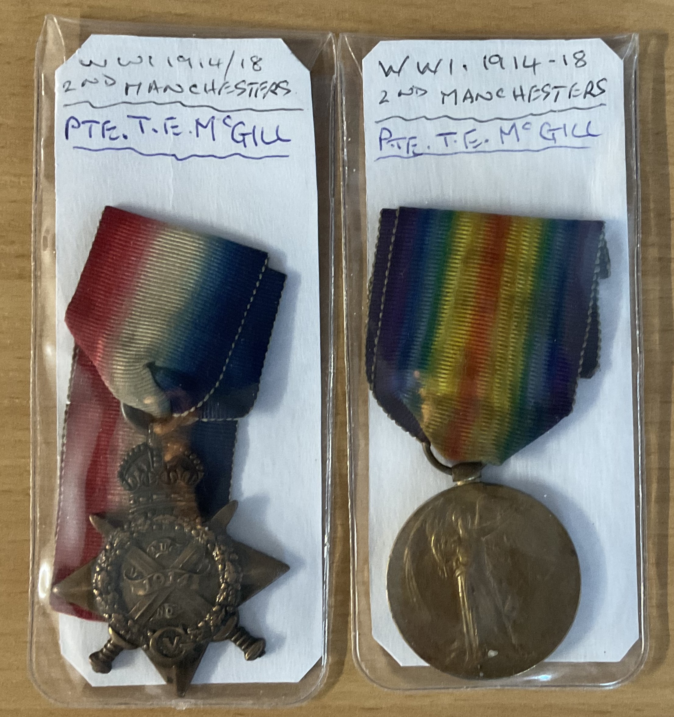 WW1 Pair of War Medals Awarded to Pte Thomas Edward McGill (8951). Medals Include The Victory