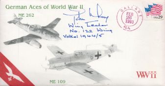 WW2 Wg Cdr John Wray DFC Signed German Aces of WW II First Day Cover Good condition. All