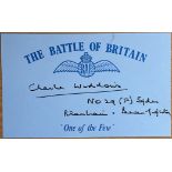 WW2 RAF Air Commodore Charles Widdows DFC Signed 'One of the Few' Blue 5x3 Battle of Britain