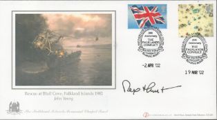 Falklands War Sir Rex Hunt signed Internetstamps 2002 Rescue at Bluff Cover. Good condition. All