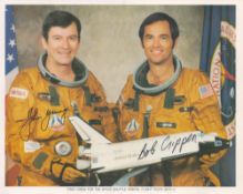 John Young and Bob Crippen AUTOPEN signatures on official vintage NASA crew photo for the maiden