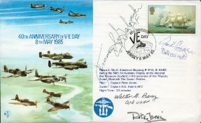 WW2 40th Anniv of V E Day 8th May 1985 FDC Signed by 3 American Fighter Aces. Good condition. All