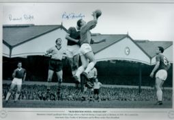 Ronnie Cope and Bill Foulkes signed 16x12 Manchester United v Wolves 1959 black and white print.